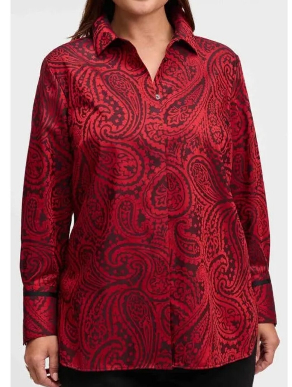 Foxcroft Red and Black Paisley Button-Down Shirt